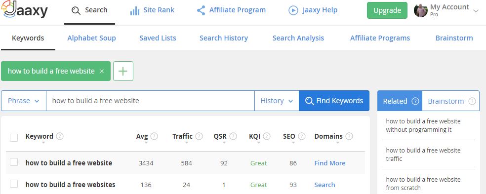 Wealthy Affiliate - Jaaxy keyword research tool