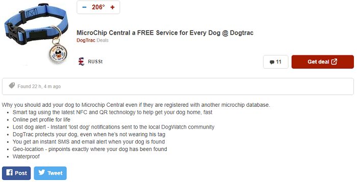 HotUKDeals free smart tag for dog