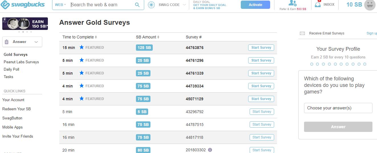 Swagbucks - Take surveys and redeem points