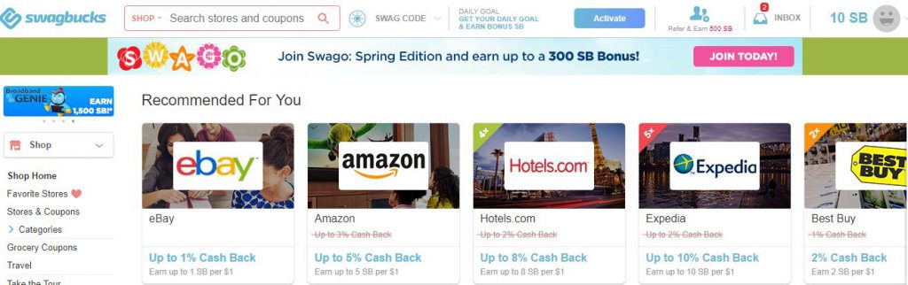 Swagbucks - Shop and get cash back