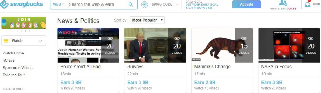 Swagbucks - Watch videos and redeem points