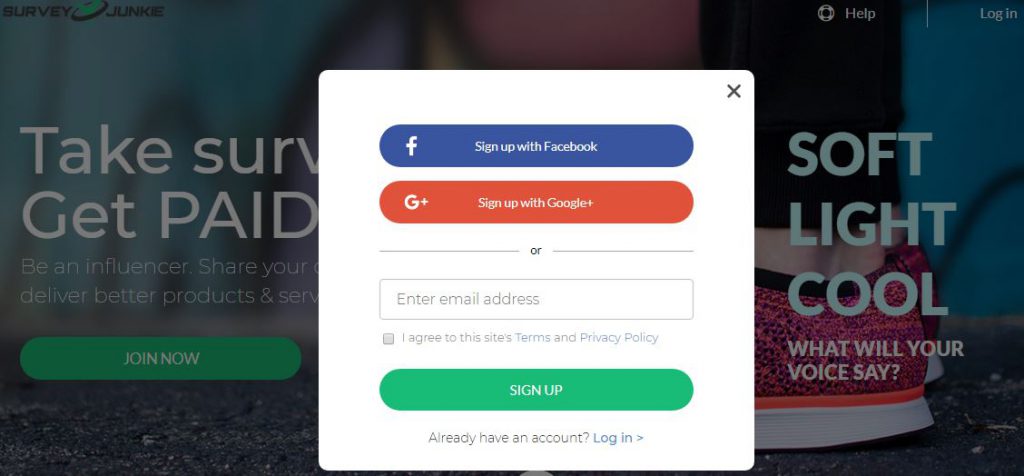 Survey Junkie signup page