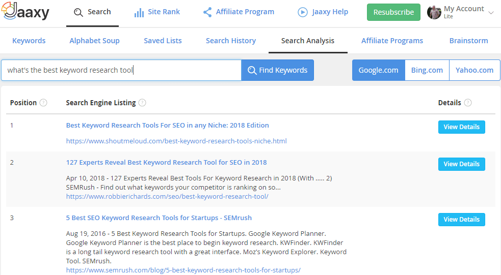 Jaaxy Search Analysis