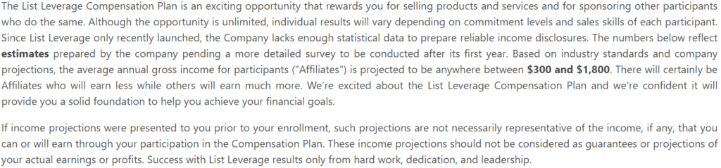 List Leverage income disclosure