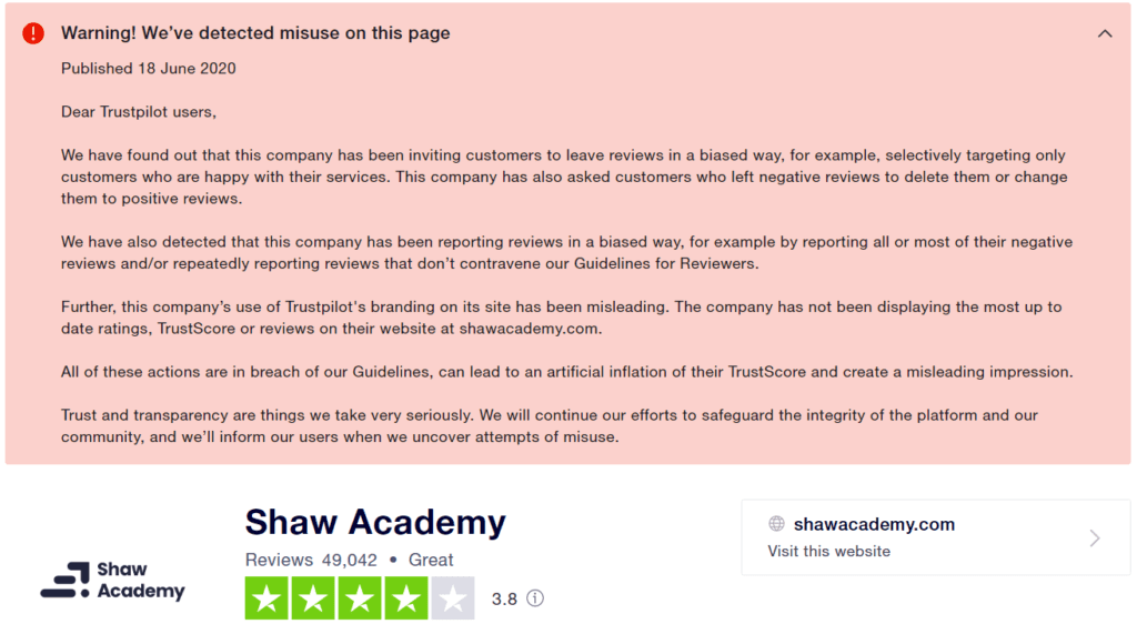 What is Shaw Academy About - Trustpilot issue