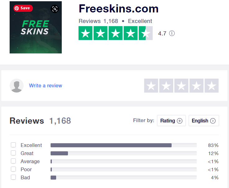 Freeskins review - TrustPilot