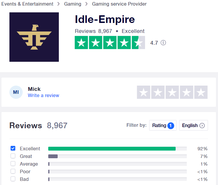 What is Idle Empire - Trustpilot rating