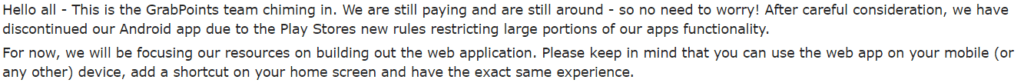 What is GrabPoints.com - Removal of GrabPoints App from Google Play