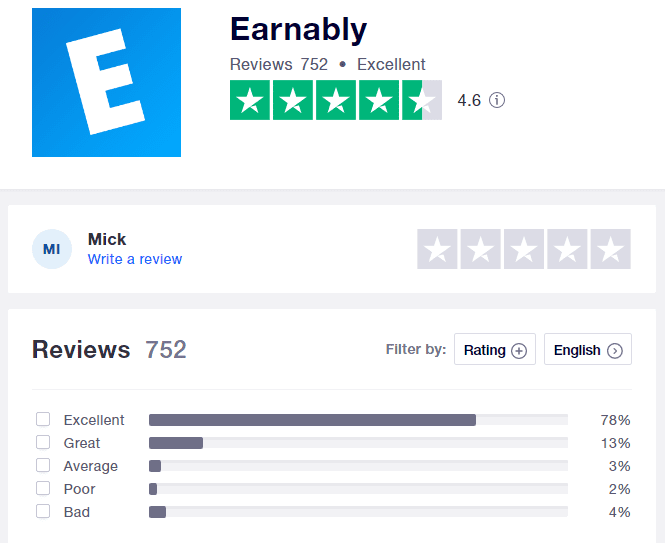 Earnably Review - TrustPilot summary