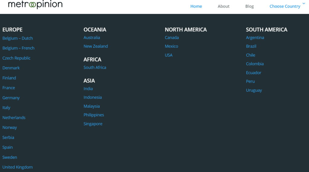 MetroOpinion review - Choose your country