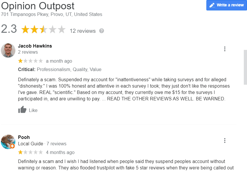 what is the Opinion Outpost review - Google review