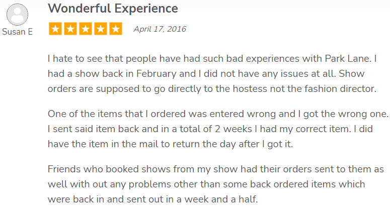Park Lane Jewelry positive review #1
