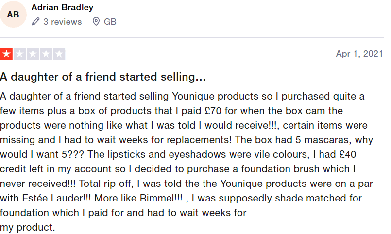 Bad review for Younique Products #3