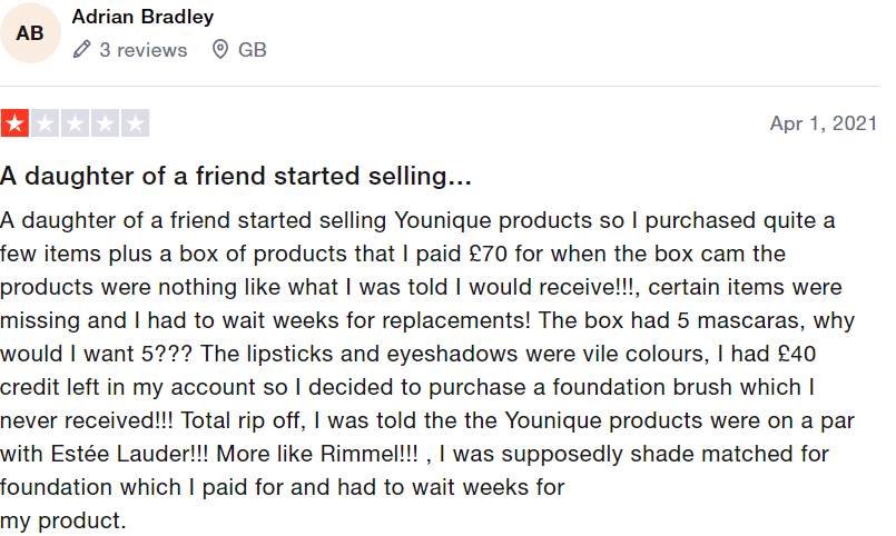 Bad review for Younique Products #1