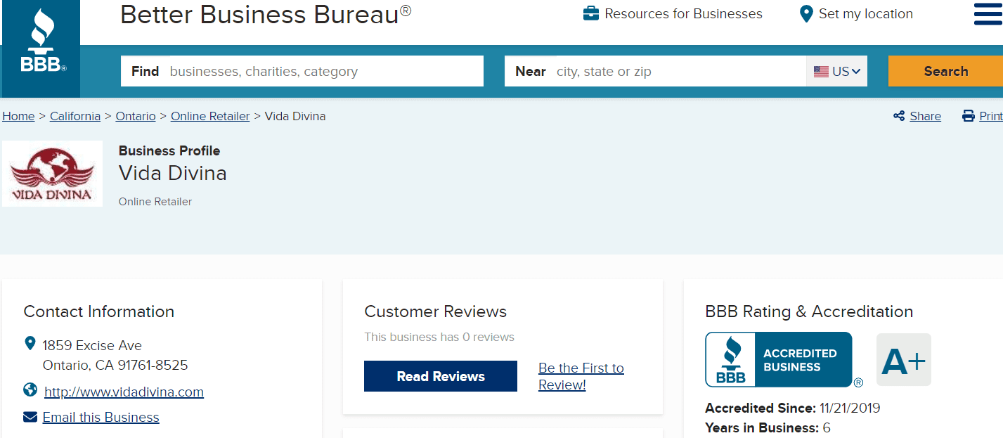 Vida Divina Accredited with the Better Business Bureau