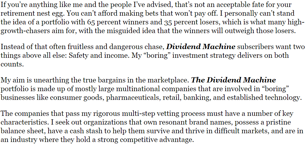 Dividend Machine Review - Bill Spectrino's statement